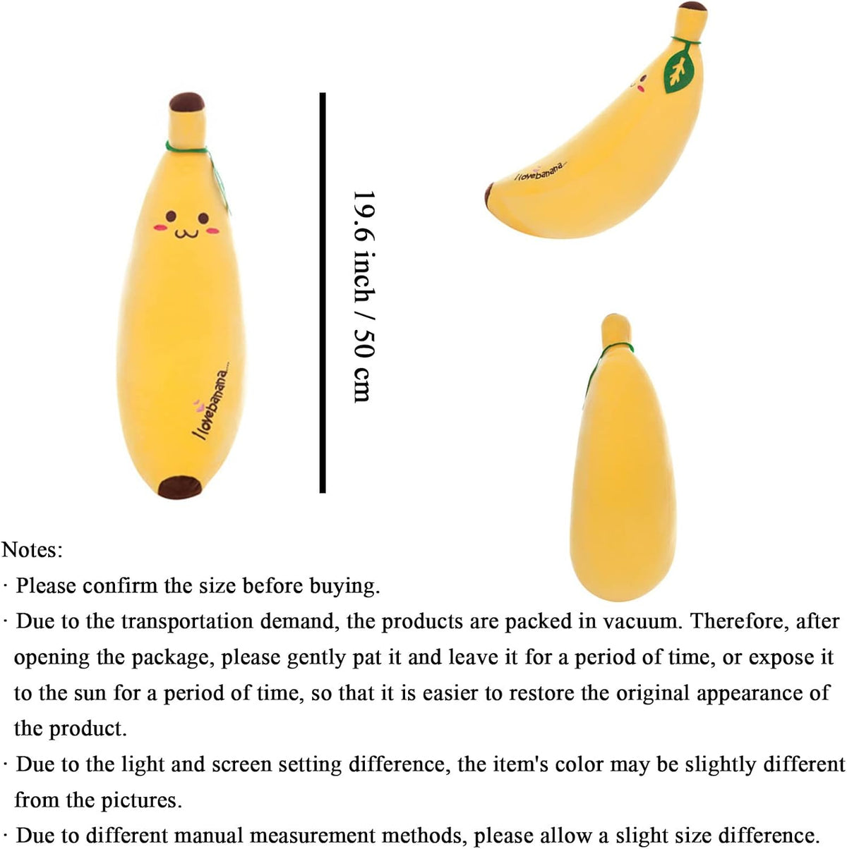 zhidiloveyou Banana Plush Pillow Stuffed Banana Plush Cute Fruit Toy - 19.6 INCH - image 4