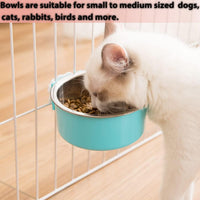 2 Pieces Crate Dog Bowl, Removable Stainless Steel Pet Kennel Hanging Food Water Feeder Bowl Cage - Blue,Red - image 3