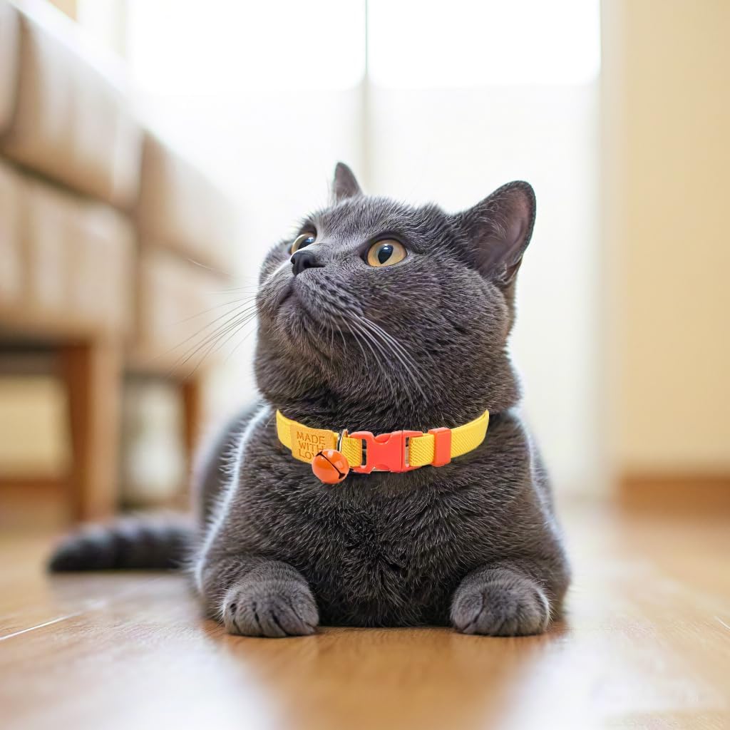Cotton Bowtie Cat Collar with Bell 2 Pack Adjustable Breakaway Kitten - Elastic Yellow+HotPink / 7.5-11.4 Inch (Pack of 2) - image 4