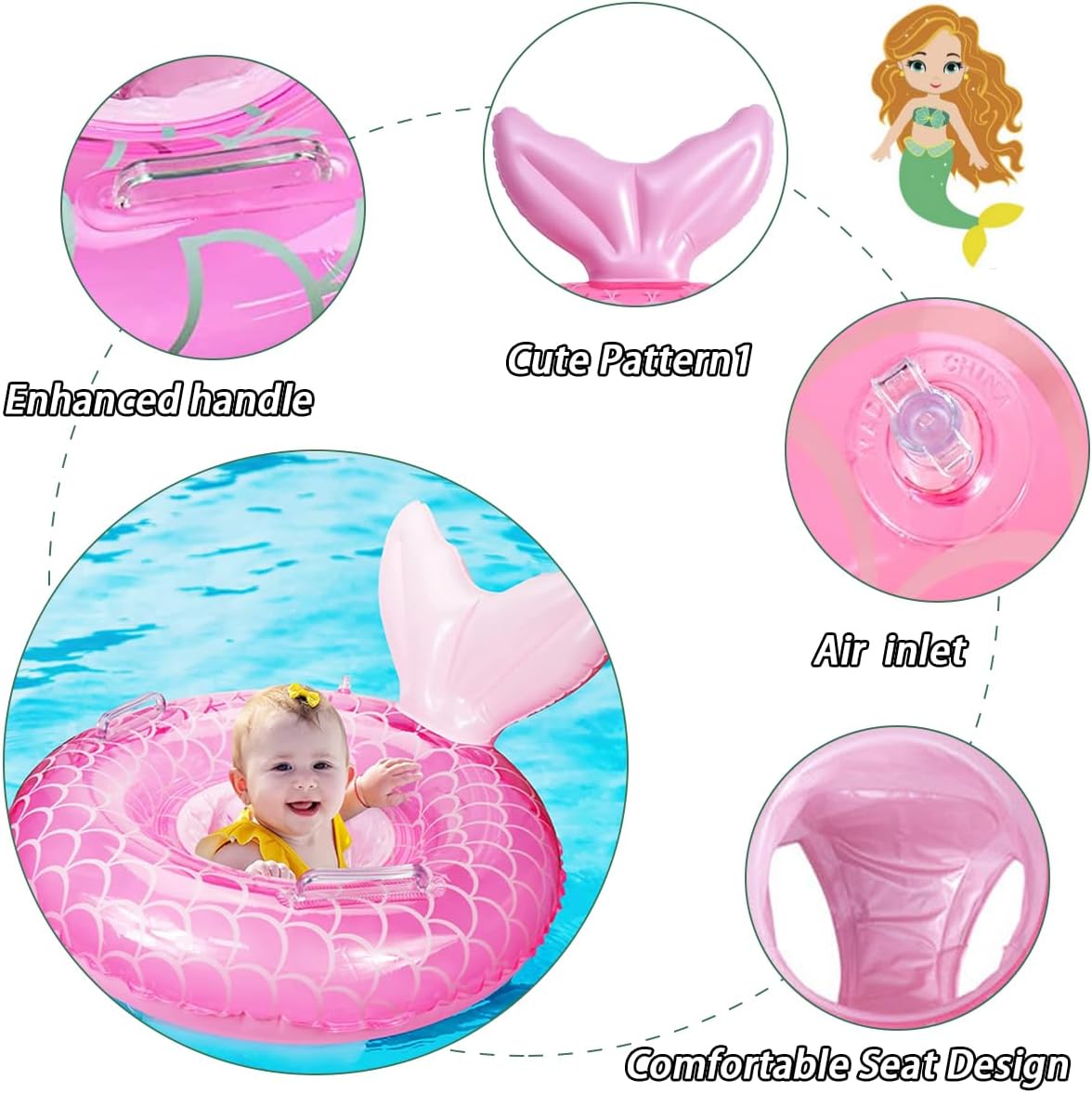UMBWORLD baby swim float with seat and handle in pink unicorn style - view 16
