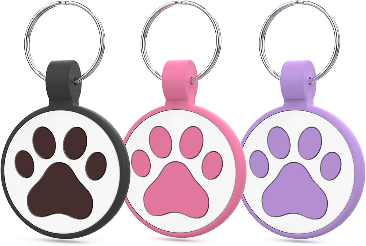 Personalized Dog Tag, Laser Engraving QR Code - Medium to Large Breeds - 1.25" / Black & Rose & Purple