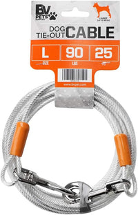 BV Dog Tie Out Cable 30 Feet - 90lbs/ 25ft/ Silver / Single