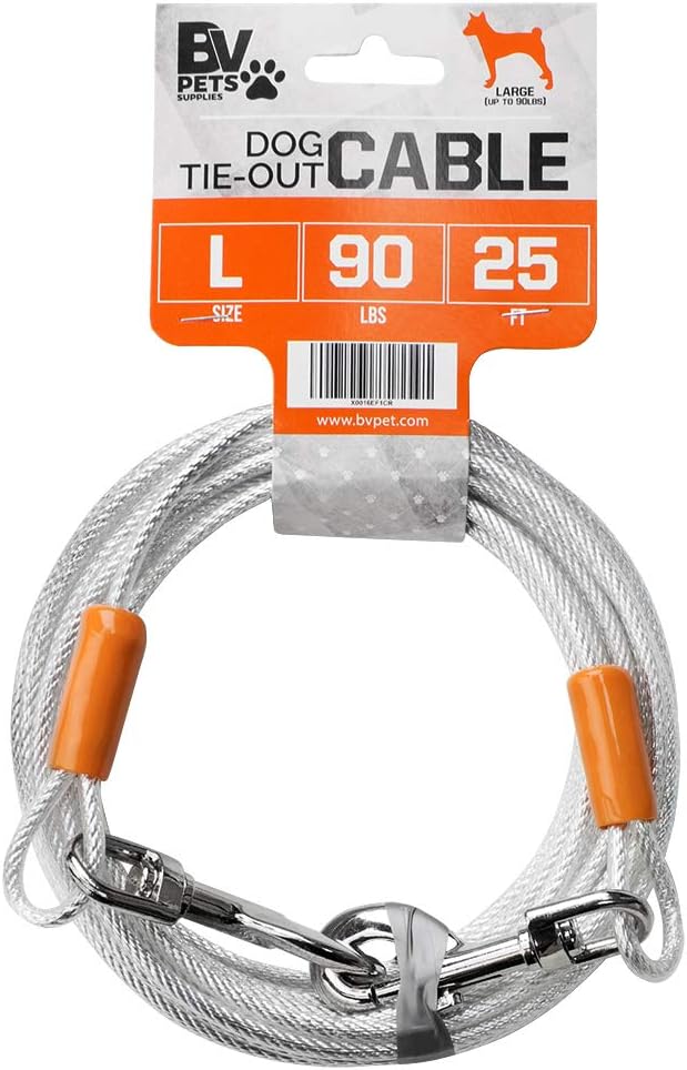 BV Dog Tie Out Cable 30 Feet - 90lbs/ 25ft/ Silver / Single