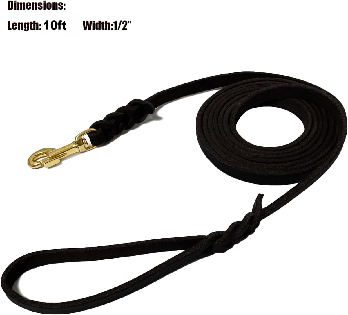 LWBMG Long Leather Dog Leash 10ft, Long Line Pet Leashes - 10ftx1/2'' / Black - image 2
