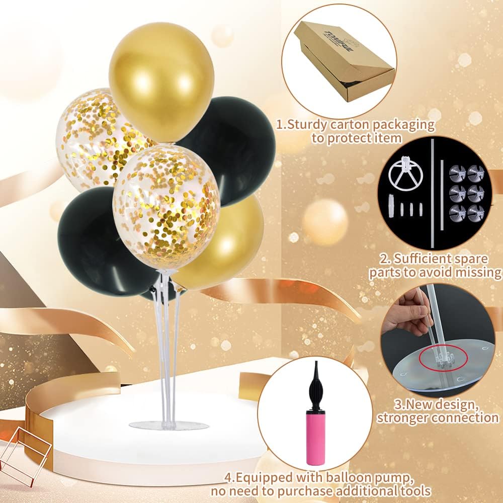 TONIFUL 4 Set Black Gold Balloon Stand Balloon Centerpieces for Table – Fun for Kids & Family - Black Metallic Gold / 6 Set Balloon Stand - image 3
