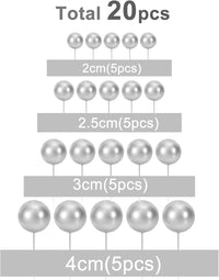 ASTARON 20 Pcs Gold Balls Cake Topper Decorations for Birthday Cake - Silver - image 2