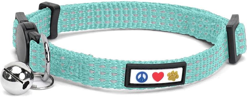 Pawtitas Reflective Blue Cat Collar with Safety Buckle and Removable - Reflective Teal