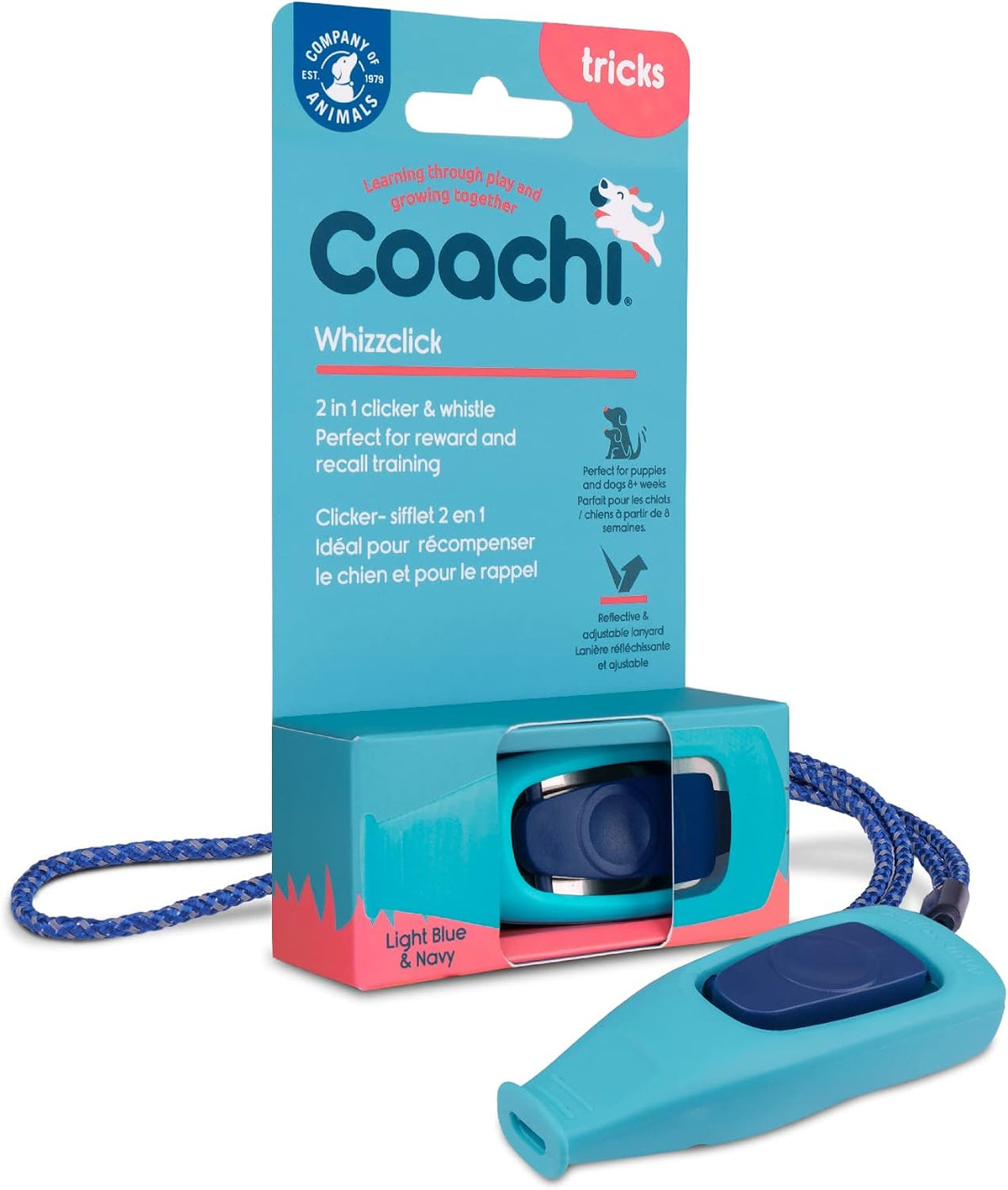 Company of Animals Coachi Whizzclick, Light Blue/Navy Button - Light Blue