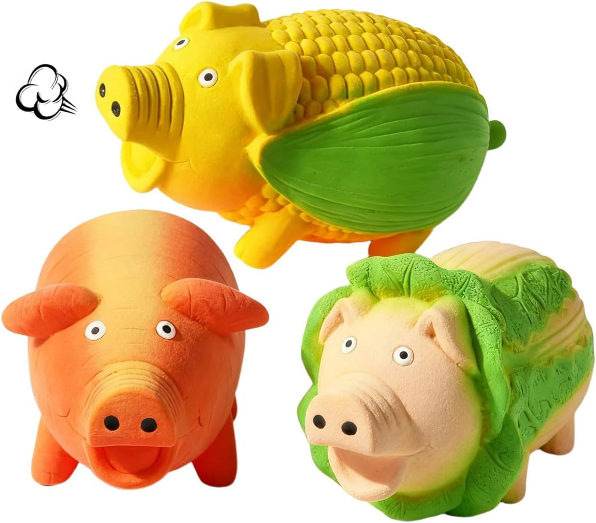 3-Pack Squeaky Pig Dog Toys - Vegetable