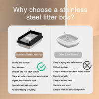 Oversized Stainless Steel Litter Box, Semi-enclosed Splash-proof And Leak-proof Design, Removable Lid, Suitable For Big 