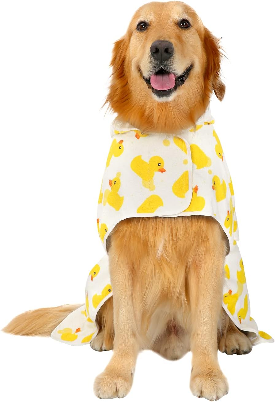 HDE Hooded Dog Bathrobe Quick Dry Towel Wrap for After Bath White - XX-Large / White Rubber Ducks - image 4