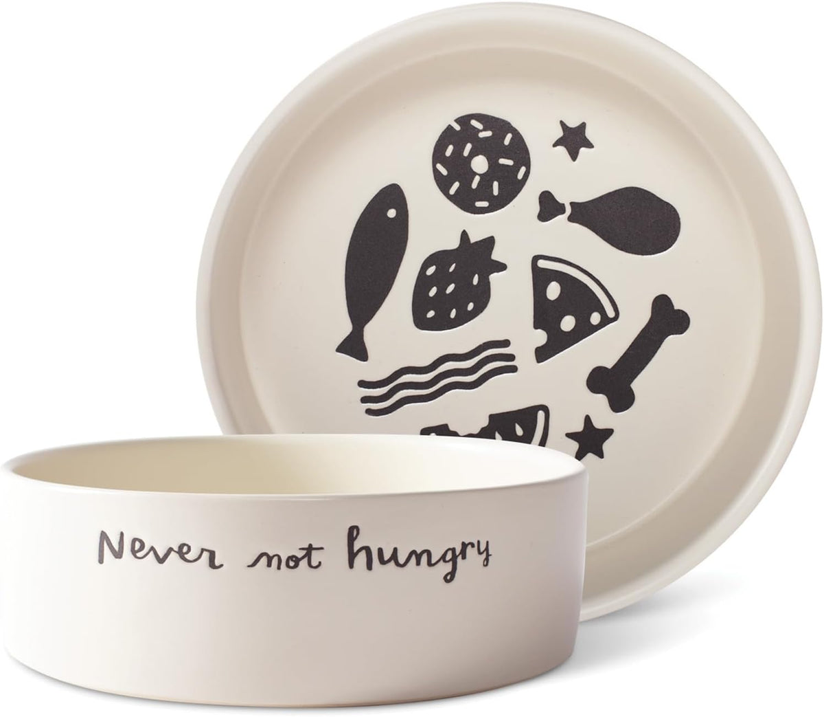 Fringe Studio Stoneware Pet Bowl, Off-White & Taupe Sand Color - Pet Bowl