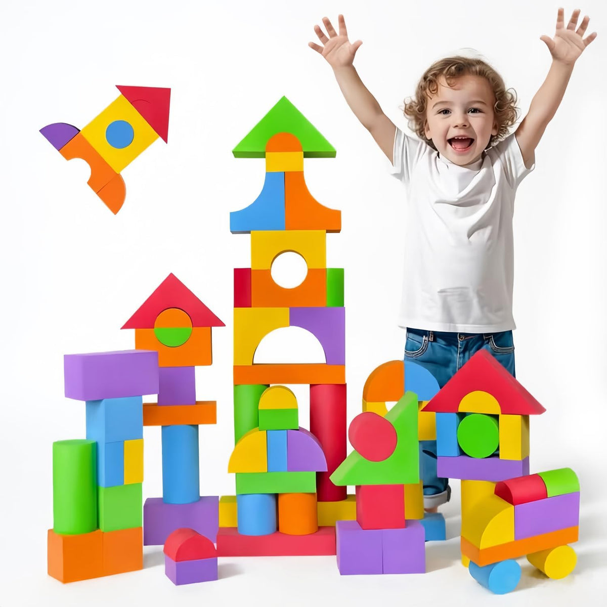 Pairez Toys 36 piece large soft foam stacking blocks for toddlers in six colors