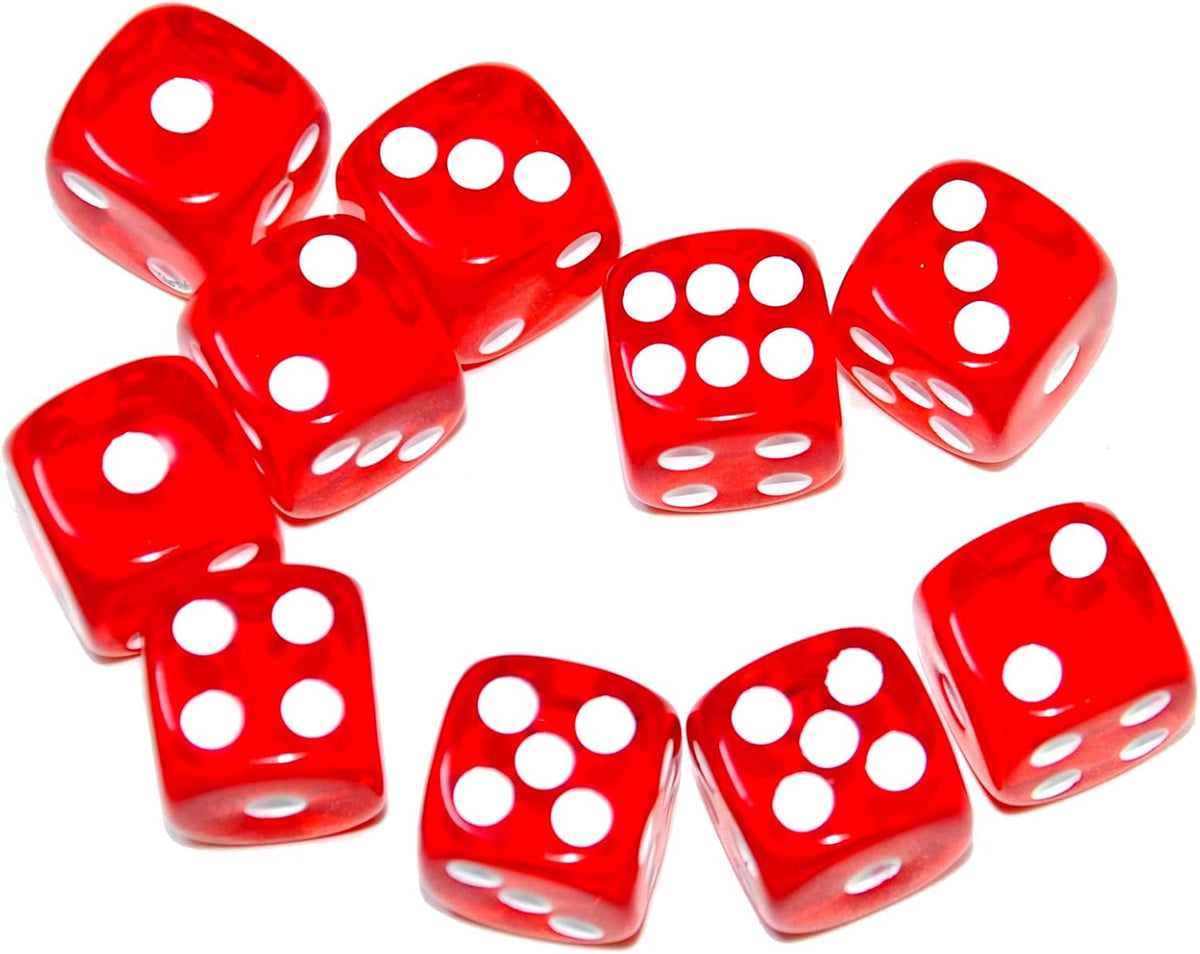 SmartDealsPro 10-Pack D6 Six Sided 16mm Transparent Dice Die for DND - Red Translucent
