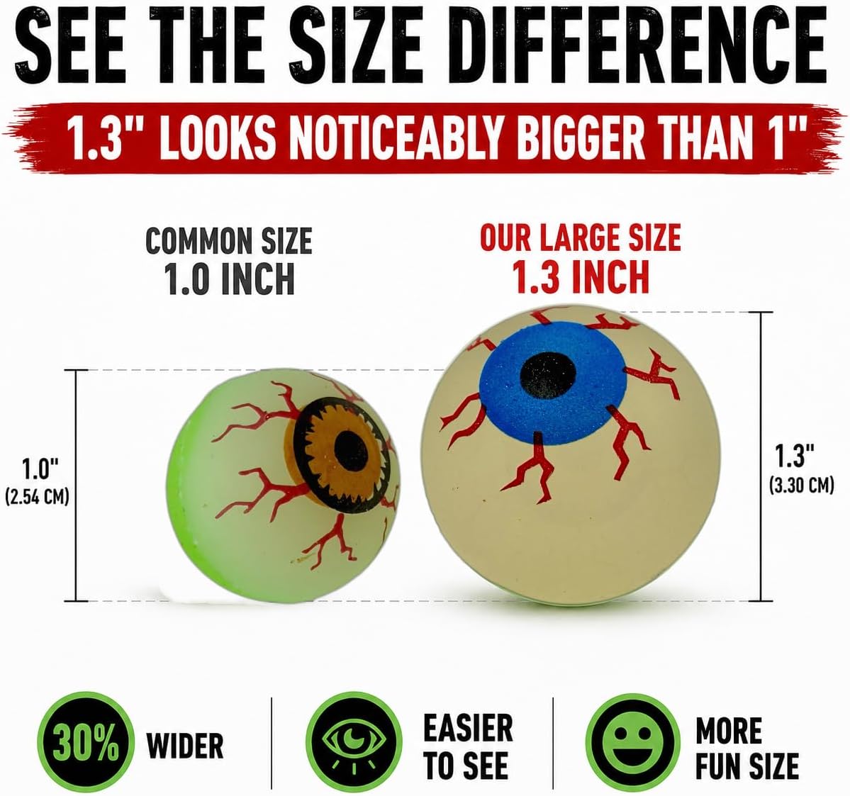 GiftExpress 24ct 1.3" Extra Large Glow in the Dark Eyeballs Bouncy - 24 - image 3