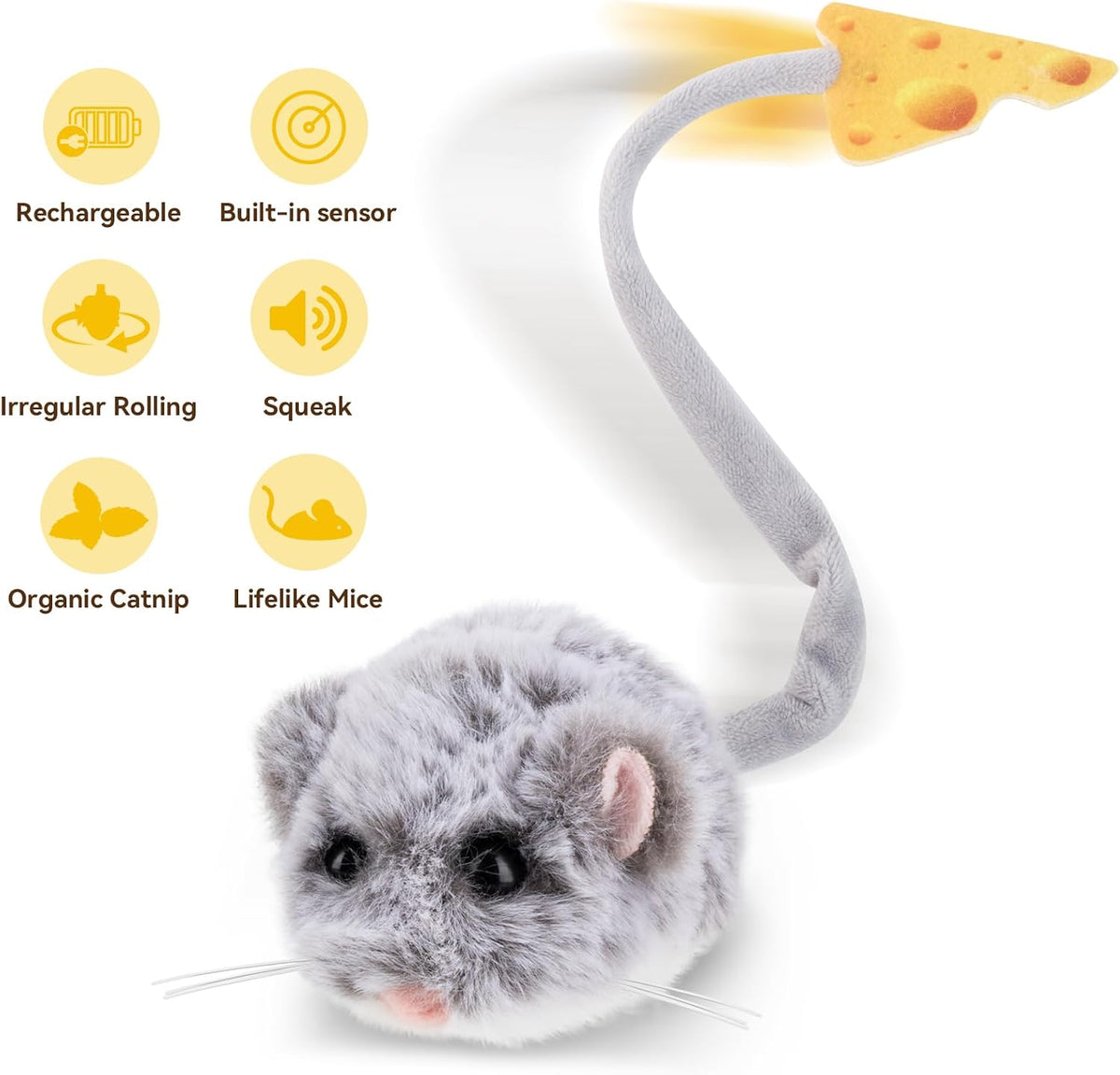 Migipaws Interactive MigiMouse Cat Toy 360° Rolling & Spin with Mesh - Long-Grey - image 4