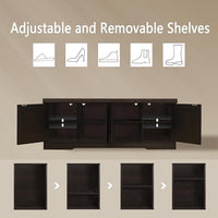 DINZI LVJ Shoe Bench, Entryway Storage Bench with Doors, Cushion, 2-Tier Shoe Rack with 8-Cubby, 47.2”L x 13.8”W Shoe Organizer Cabinet, Adjustable Shelf, Living Room, Bedroom, Espresso with Rattan