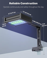 Pawfly 50 W Saltwater Aquarium Light for SPS & LPS Corals, Clip-On Dimmable LED Reef Light with Adjustable Brightness, Day/Night Modes, Timer, Blue RGB Violet UV Lighting for Marine Fish Tanks
