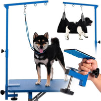 Dog Grooming Table Arm with Hammock, Adjustable Height - Blue