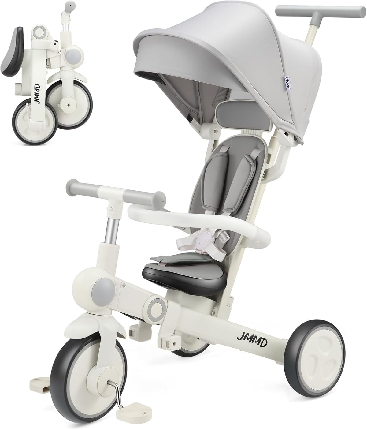 JMMD 7-in-1 Toddler Tricycle for Ages 1-5 - Gray