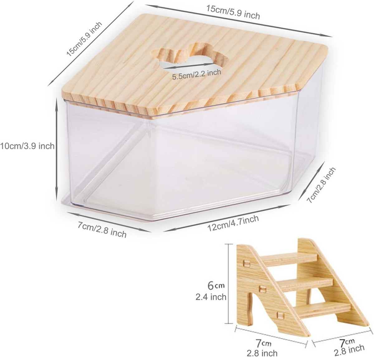 Hamster Sand Bath Box, Pentagon Sand Container with Ladder – Essentials for Small Pets - Pentagon / L - image 2