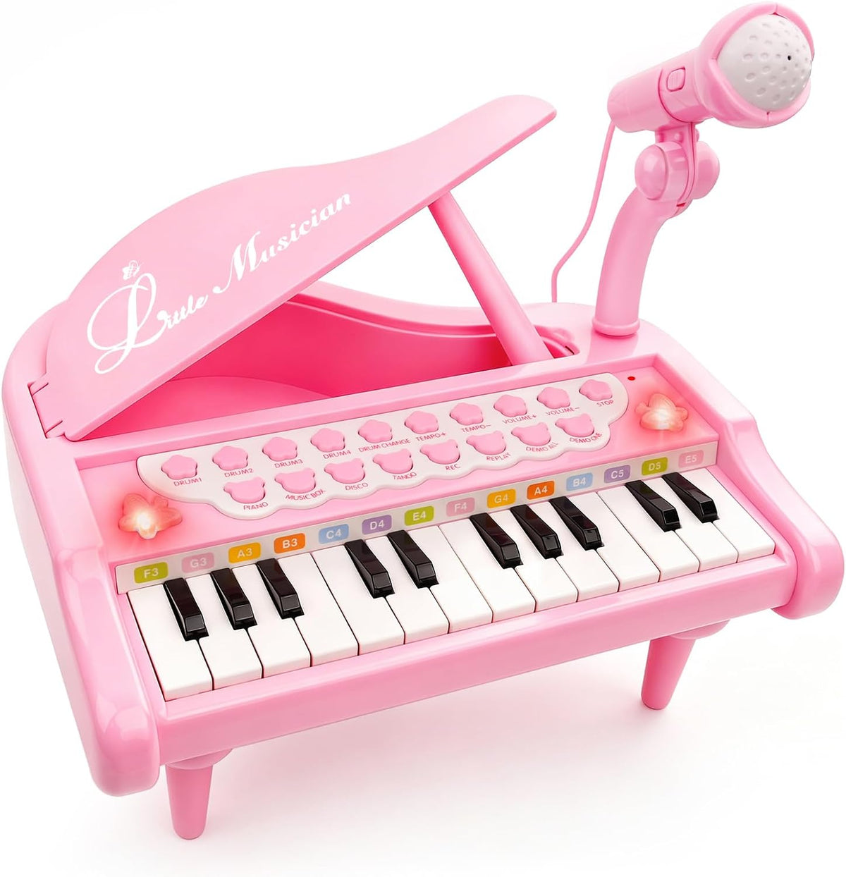 Love&Mini Piano Toys for Girls, 24-Key with Mic - Pink