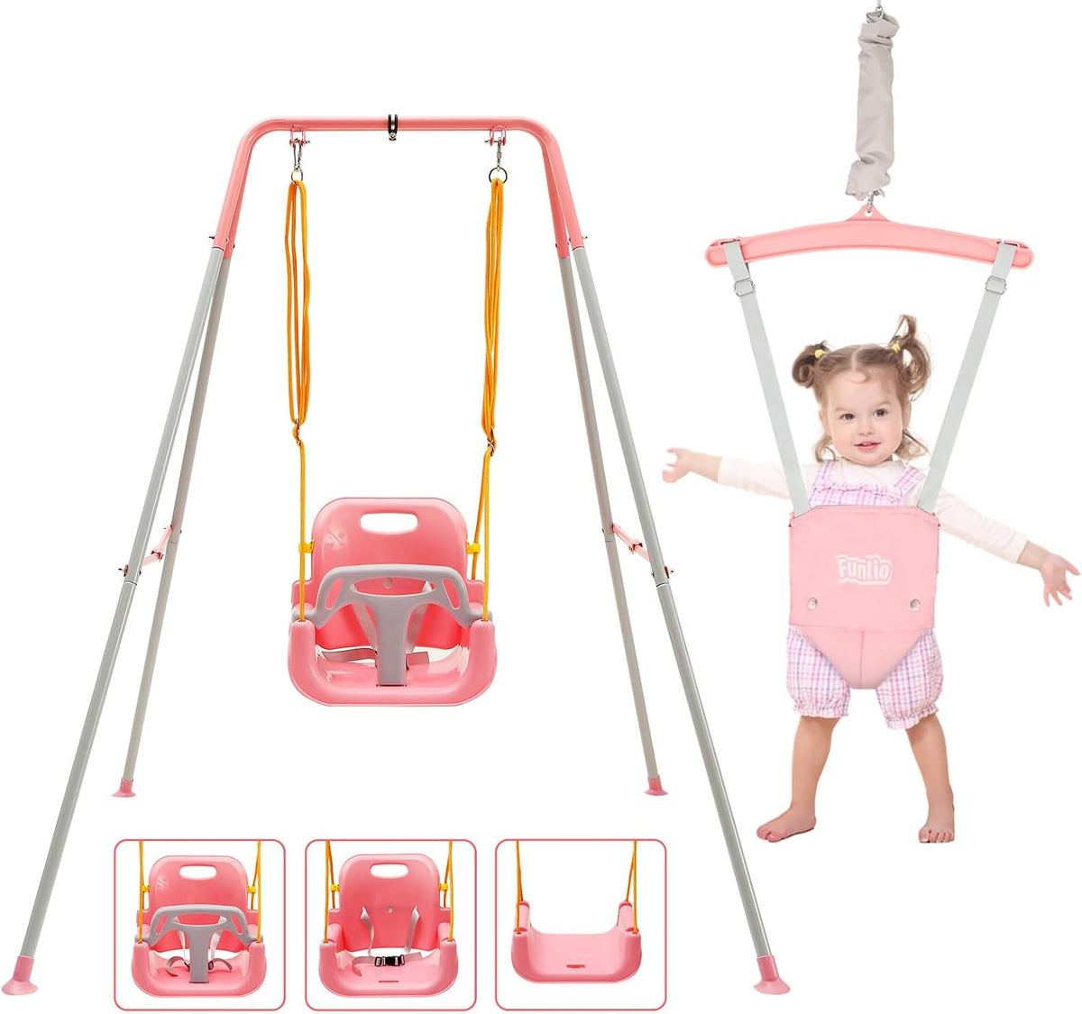 FUNLIO 2 in 1 Baby Jumper and Swing with 4 Sandbags - Pink