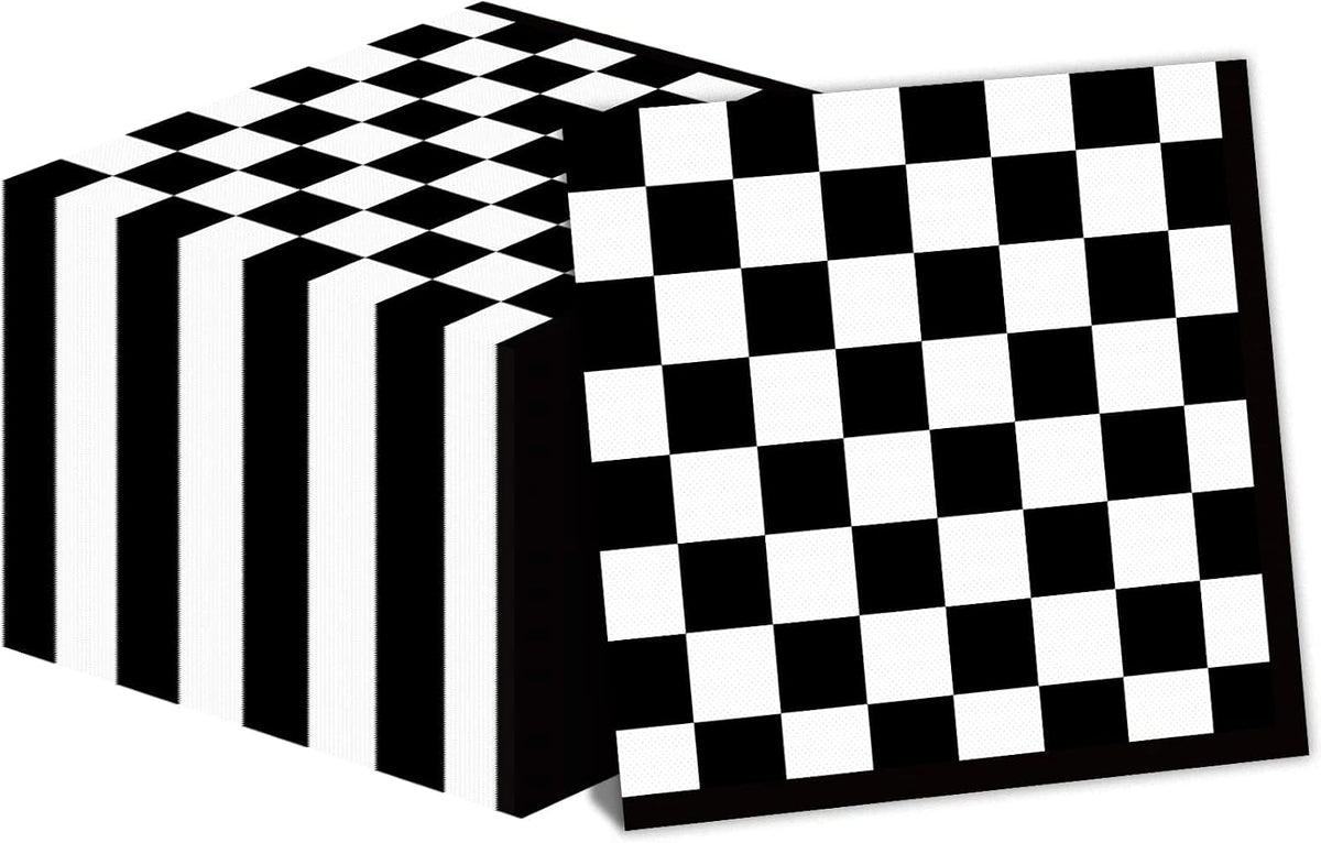 100 Pack Black and White Checkered Flag Party Napkins Disposable Race - 100 / Black and White Checkered