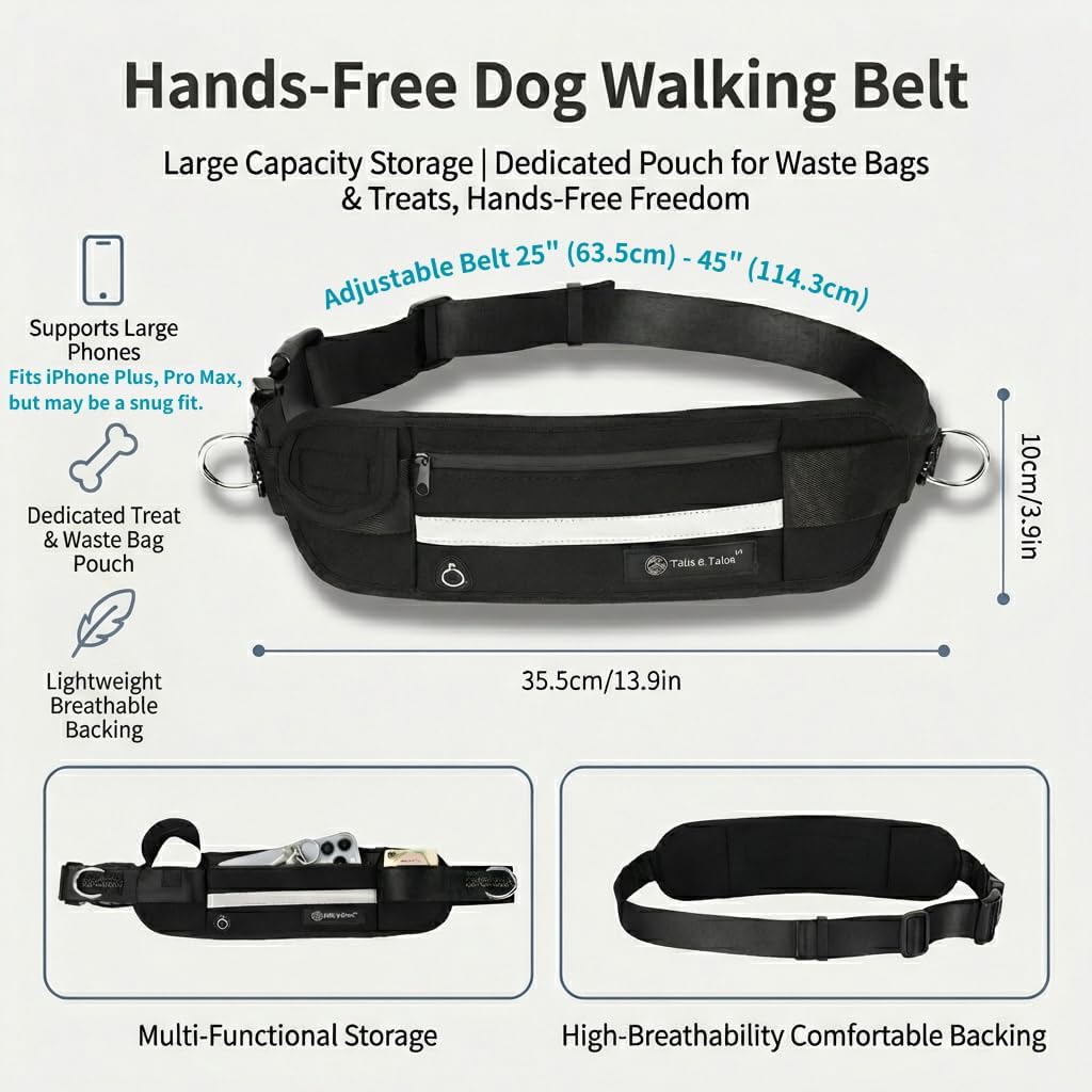 Hands Free Dog Leash with Waist Pouch, Reflective Bungee - image 2