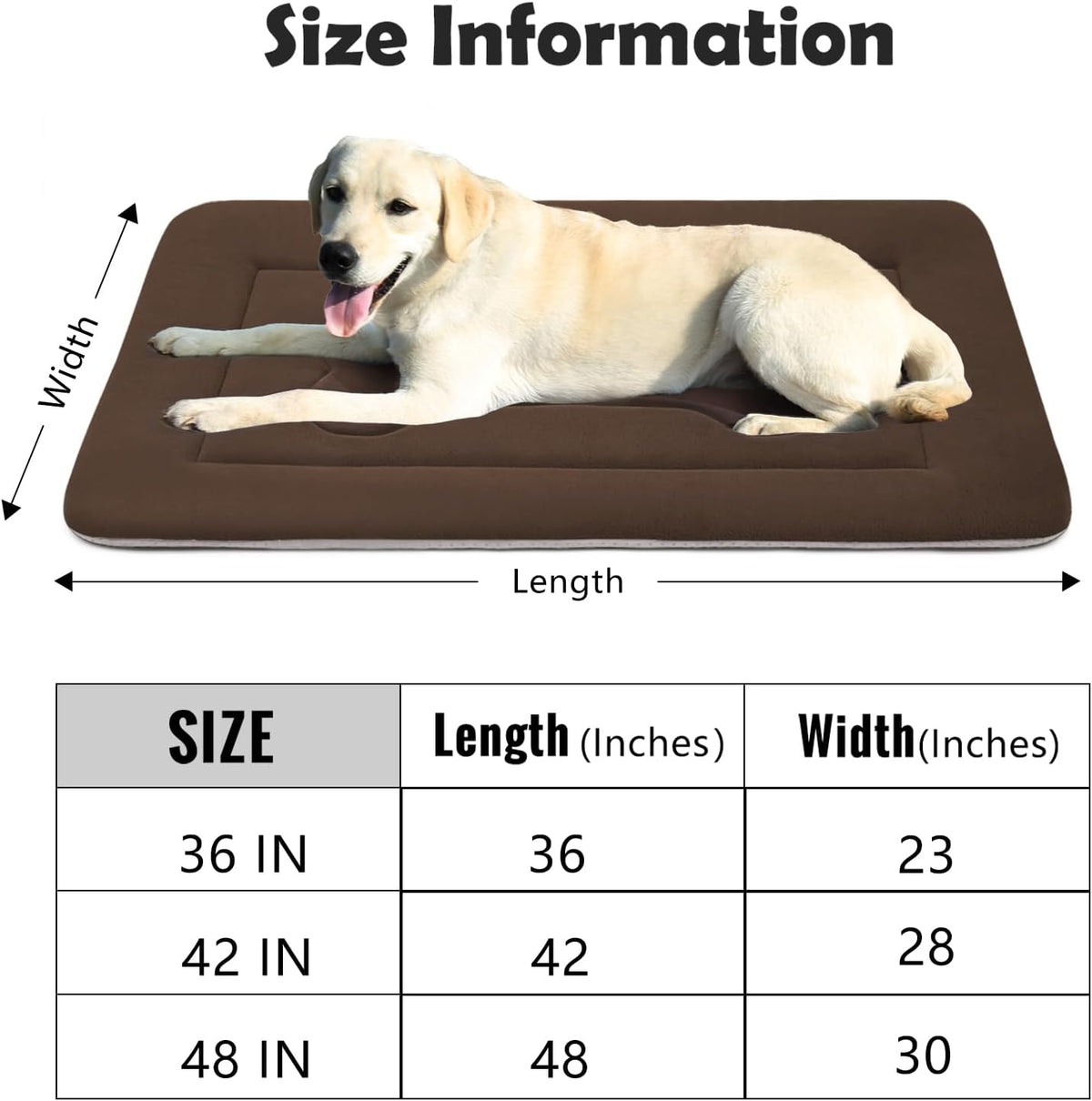 Large Dog Bed Soft Dog Crate Pad Mat 42 in Non-Slip Bottom Washable - 42.0"L x 28.0"W x 1.2"Th / Dark Brown - image 3