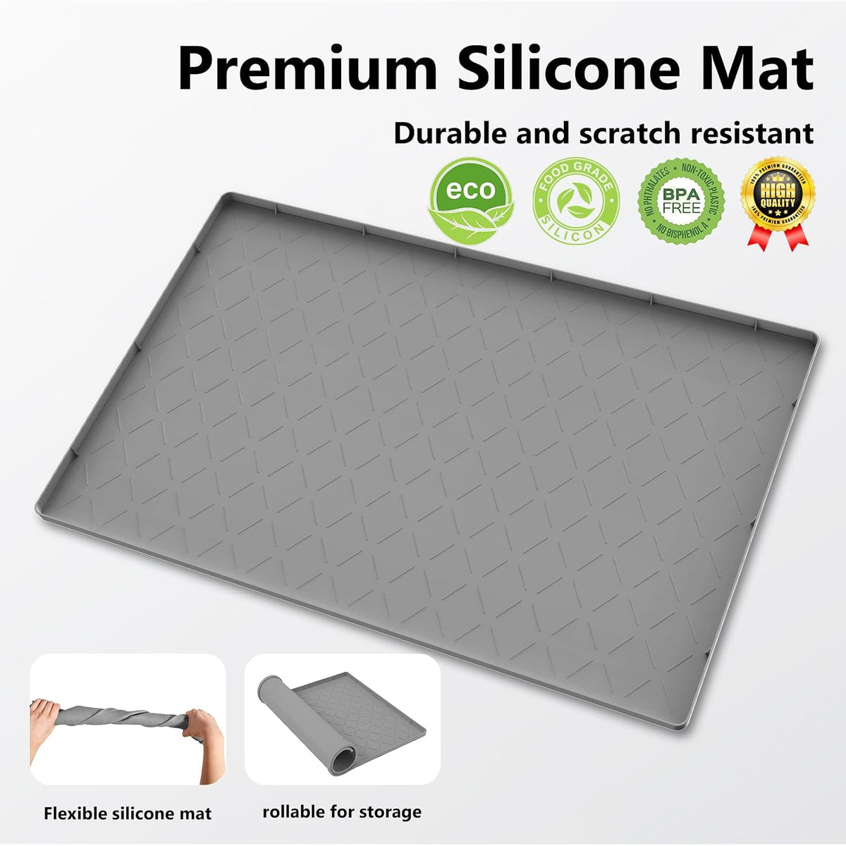 MateeyLife Silicone Waterproof Mat for Dog & Cat Food Mat 19"X12" – Essentials for Dogs - 22''W x 31''L / Dark Grey - image 3