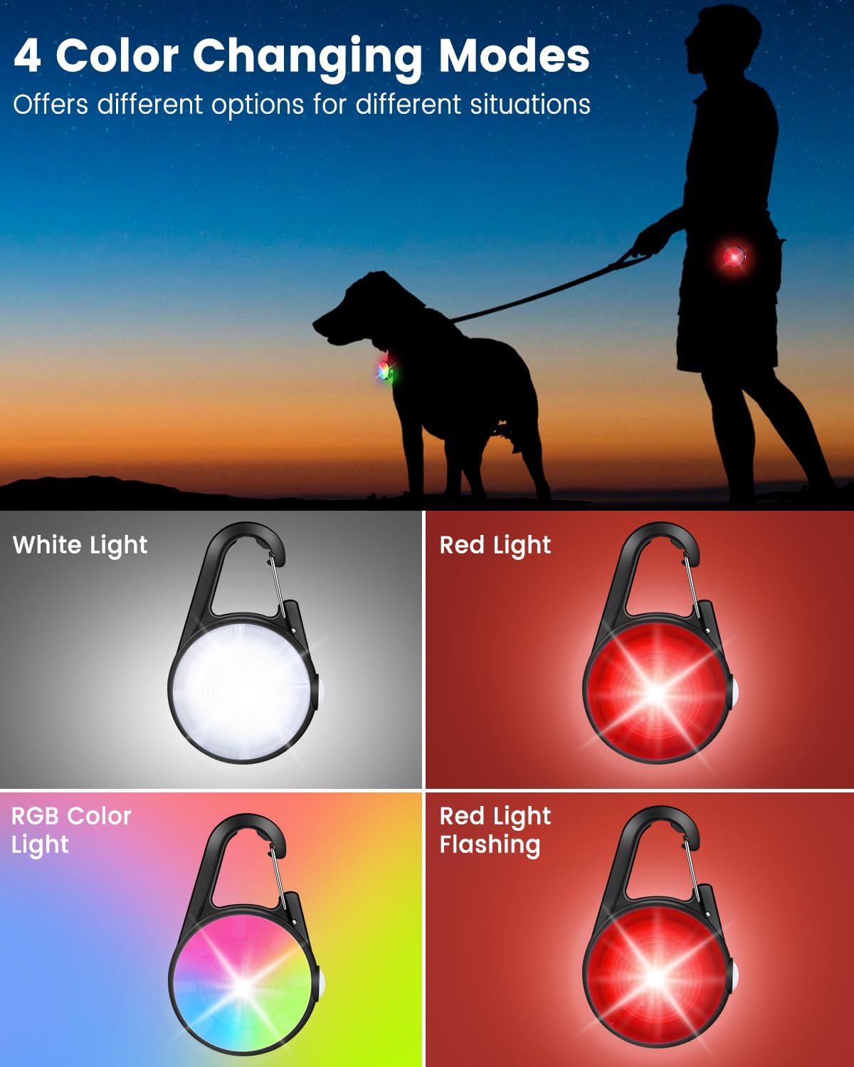 Dog Collar Light for Night Walking Clip On - Matte Black - image 2