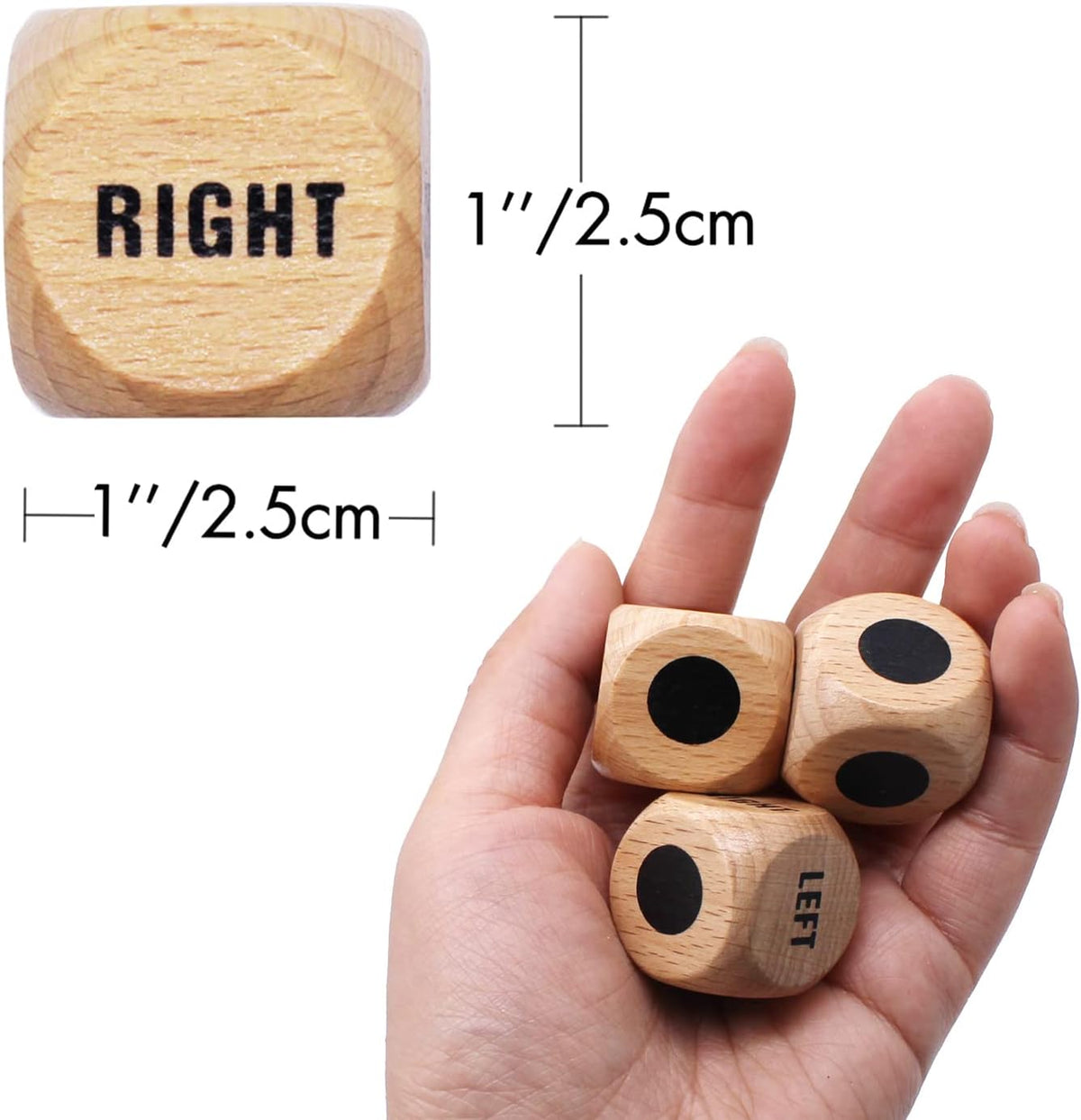 Bilywey 3pcs Left Right Game Dice 1 inch Beech Wood Dices - 3pcs Woden dice - image 4
