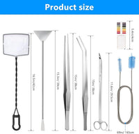 Extra Long Aquarium Aquascaping Tools Kit 8 in 1, Liveek Stainless Steel Aquarium Plant Tools Long Fish Tank Aquascape Tweezers Scissors Scrapers, PH Paper, Fish Net, Aquascape Clean Brush, Bag
