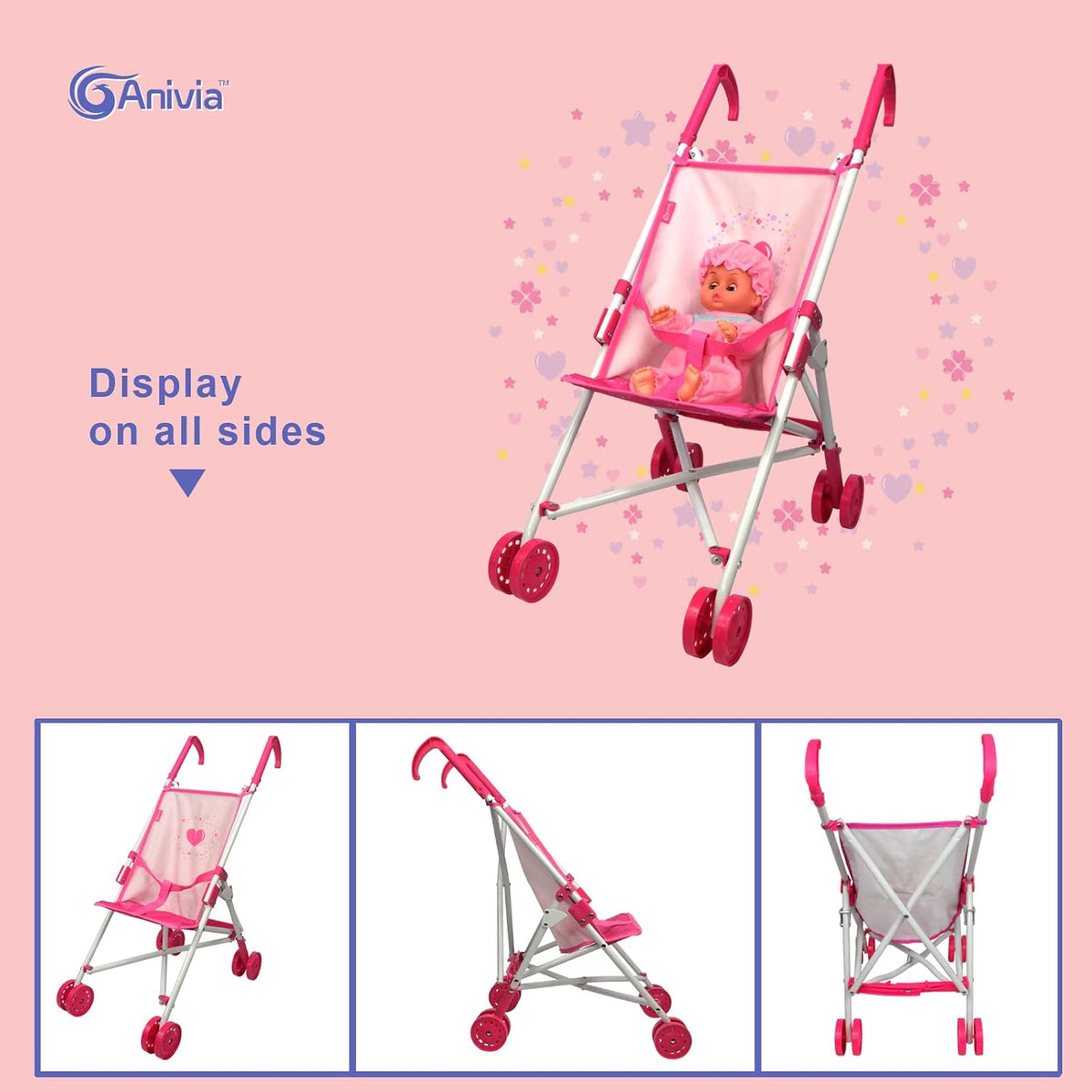 Anivia Stroller Toy Collection Doll Stroller Baby Doll Accessories - DB102pink - image 4