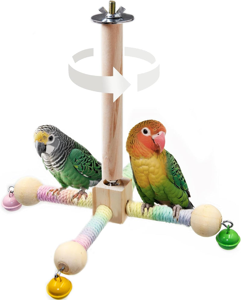 Bird Perch Toy, Kiln-Dried Wood Interactive 360° Spinning Cage Toy – Essentials for Birds - Small (with bells)