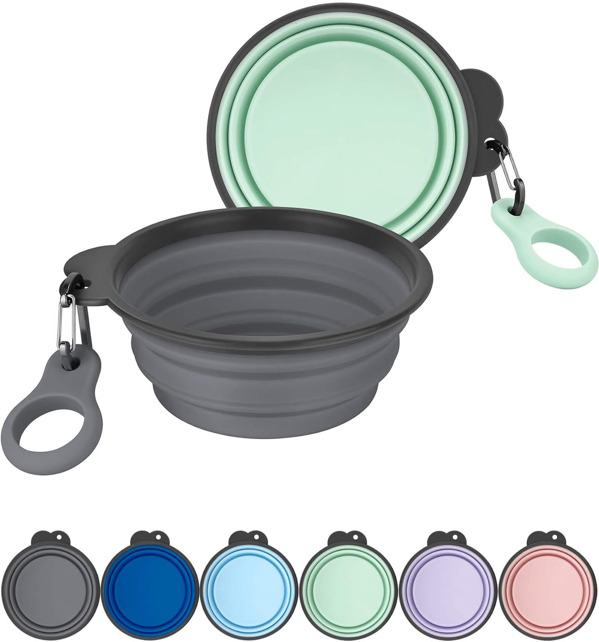 2 Pack Collapsible Dog Bowls with Bottle Carrier – Essentials for Dogs - Large (Pack of 2) / 10. Gray & Sprout Green