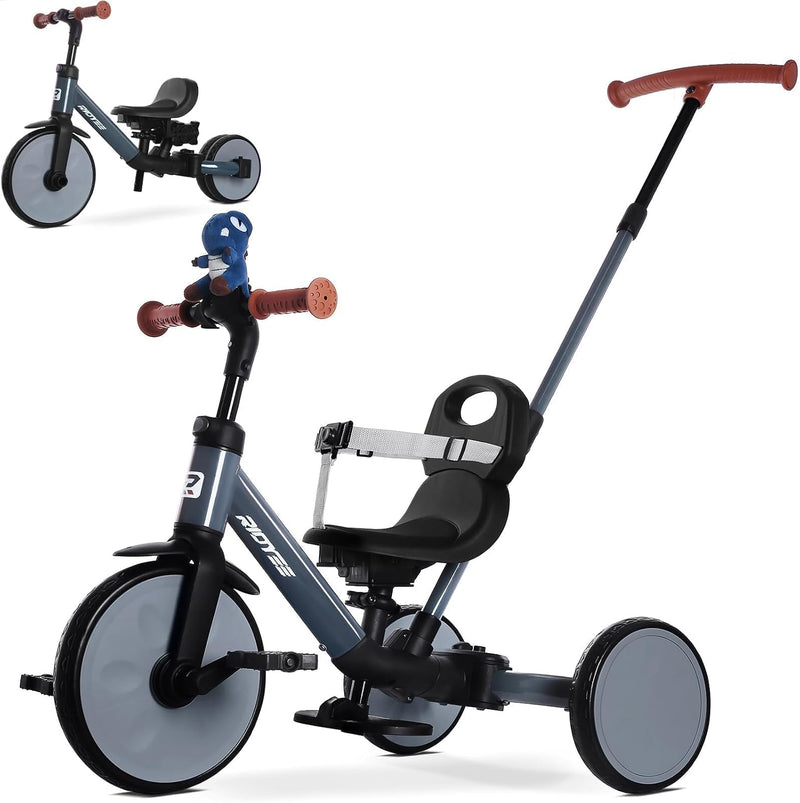 RIDYEE 5-in-1 toddler tricycle with parent push handle and harness seat