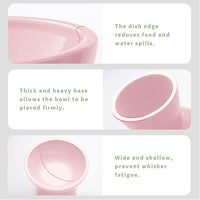 Extra Wide Elevated Ceramic Cat Bowl, 6.2" Shallow Dish for Whisker Fatigue Relief, 5" Height for Easy Feeding, Durable Raised Cat Food Bowls, Pack of 2, Pink