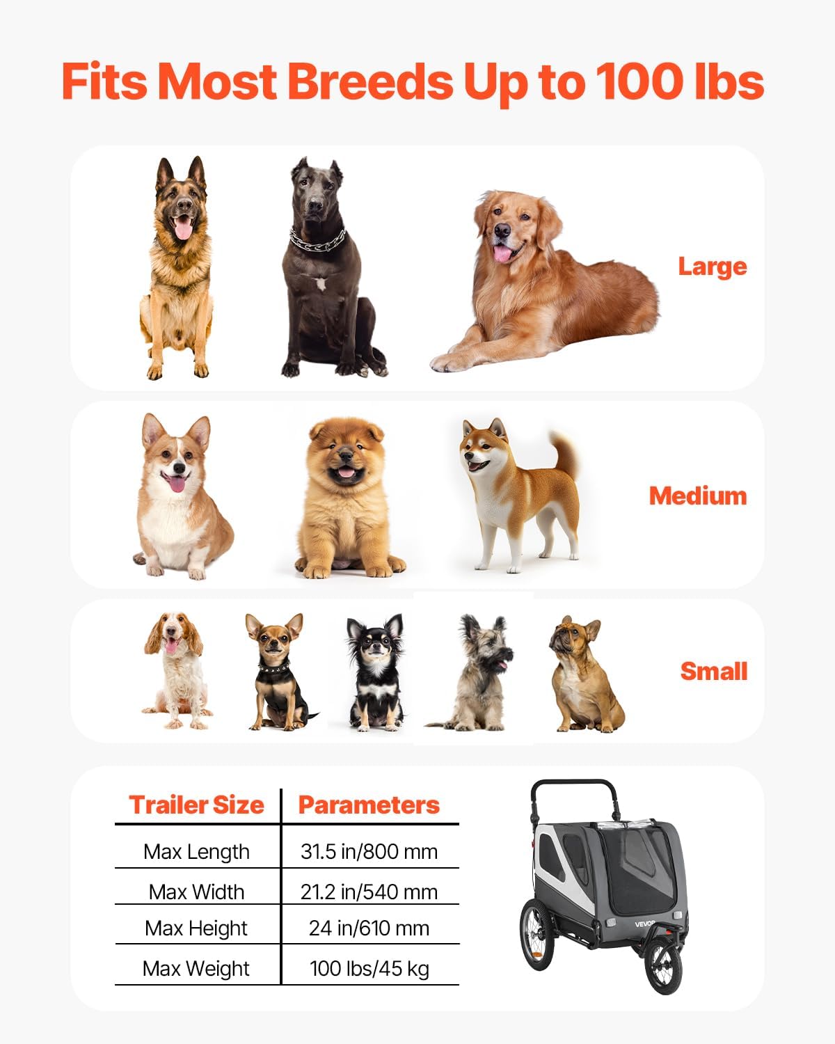 VEVOR Dog Bike Trailer, 2-in-1 Bicycle Carrier Supports up to – Essentials for Dogs - image 3
