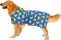 HDE Hooded Dog Bathrobe Quick Dry Towel Wrap for After Bath White - X-Large / Blue Rubber Ducks - image 3