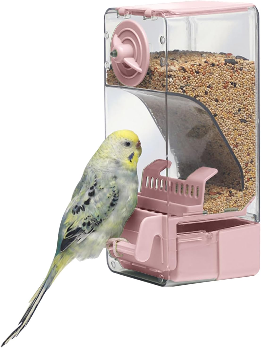 Automatic Bird Feeder, Bird Cage Feeder with Perch for Parakeet Canary Cockatiel Finch – Essentials for Birds - Pink