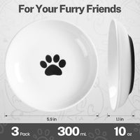 Cat Food Bowl, Whisker Friendly Ceramic Cat Bowls with Nonslip Silicone Bottom, Pack of 3 Quiet - Cat Paw Shallow 3 Pack - image 3