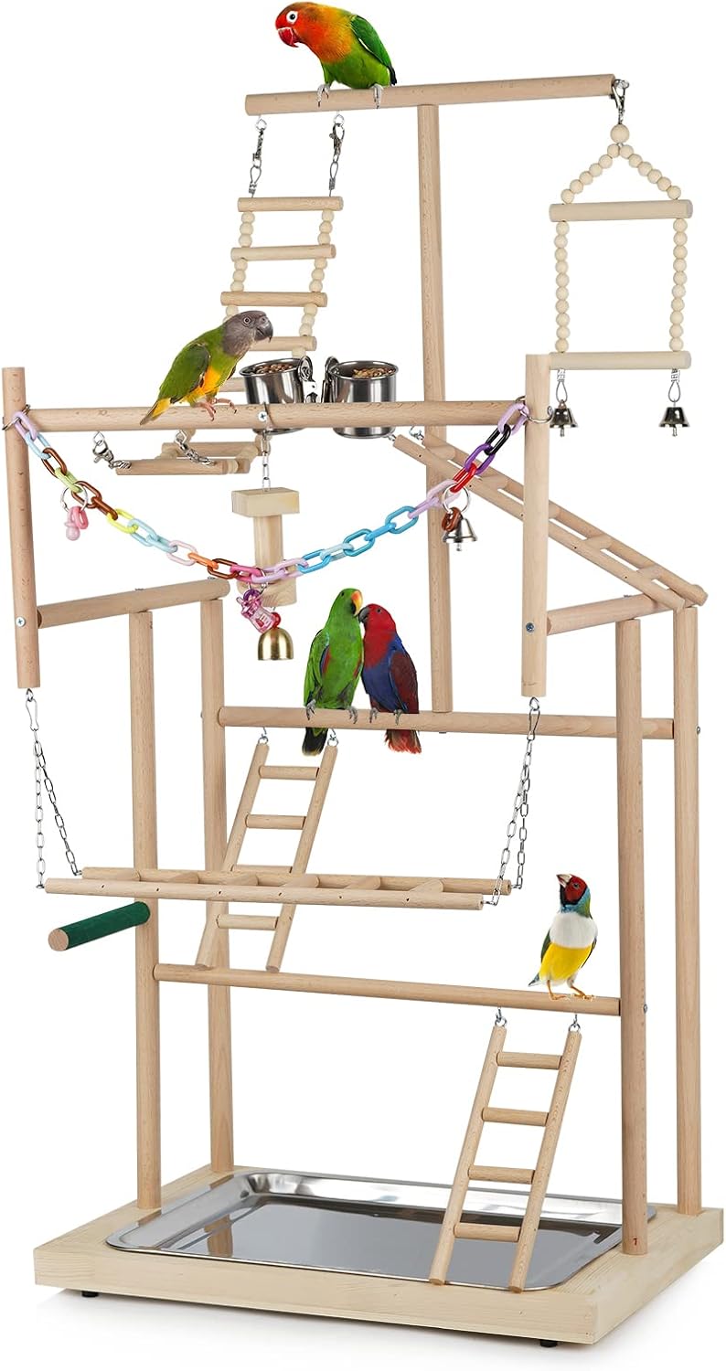 4 Layers Wood Pet Parrot Playstand – Essentials for Birds - 4 Layers