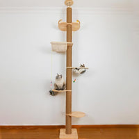 Floor to Ceiling Cat Tree Height (50-120 in) Adjustable Cat Tower 5 Tier Hemp Scratching Post High Cat Tree Sturdy Activity Tree Indoor Outdoor Cat Scratching Post Activity Center