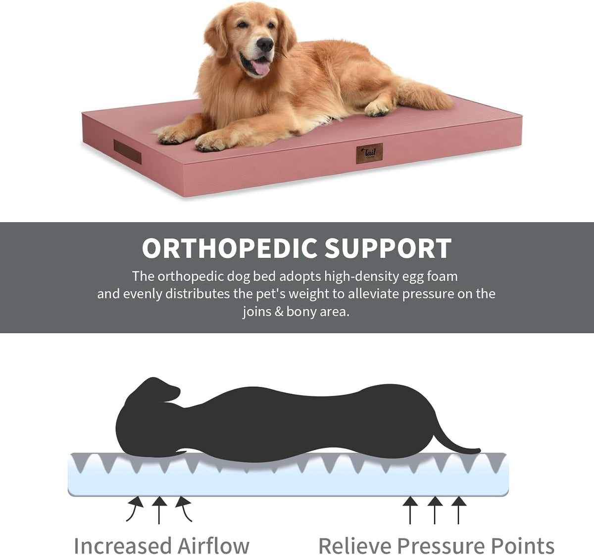 Outdoor Waterproof Orthopedic Dog Bed for Large Dogs – Essentials for Dogs - Pink / 41.0"L x 27.0"W x 3.5"Th - image 3