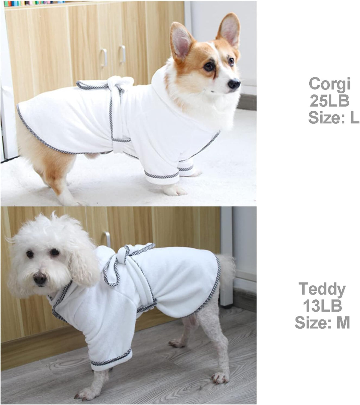 Dog Bathrobe, Microfiber Fast Drying Absorbent Hooded Bath Towel White for Puppy Small Medium Large - 2XL:50-75LB (1st Generation) / White - image 4