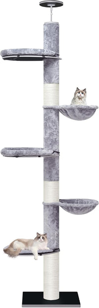 Adjustable 93"-116" Tall Cat Climbing Tree 5-Tier Kitty Activity - Big / Grey 2 - image 2