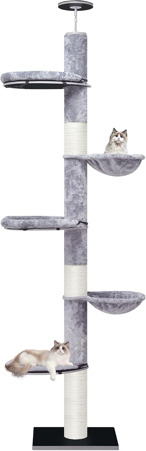 Adjustable 93"-116" Tall Cat Climbing Tree 5-Tier Kitty Activity - Big / Grey 2 - image 2