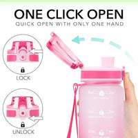 32oz Motivational Water Bottles with Time Marker & Fruit Strainer, Transparent Gradient Color Water Bottle with Times to Drink, Leakproof & BPA Free, Reusable Bottle with Strap (No Straw)
